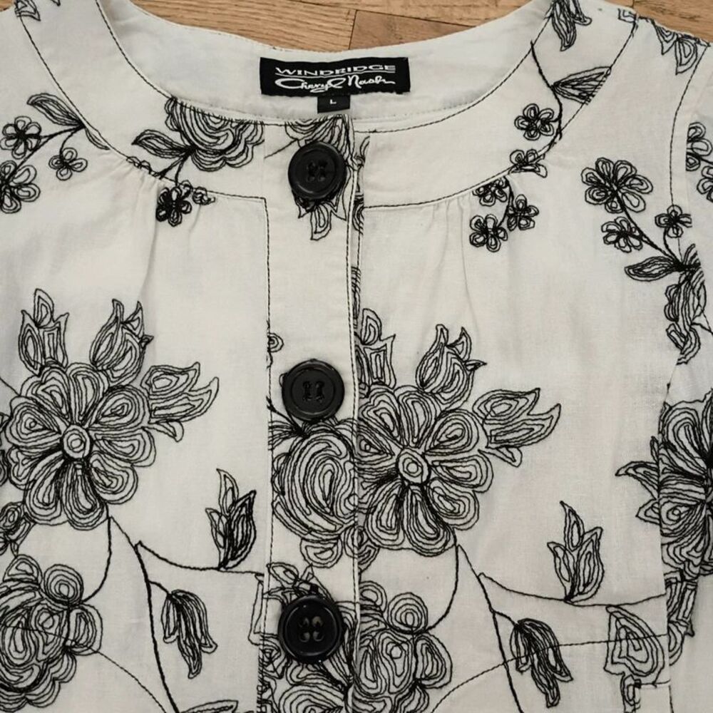 Windridge By Cheryl Nash Women's Top Linen Blend 2 Front Pockets Embroidered - Picture 4 of 16